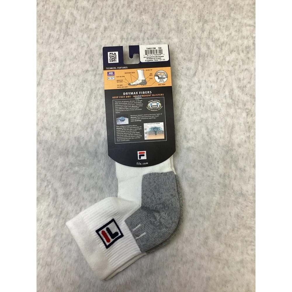 Fila Drymax Super Performance 1/4 Crew Tennis Socks White Mens XL TA831758